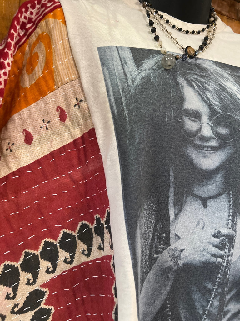 Janis multi - pattern kantha poncho - Main Street Threads