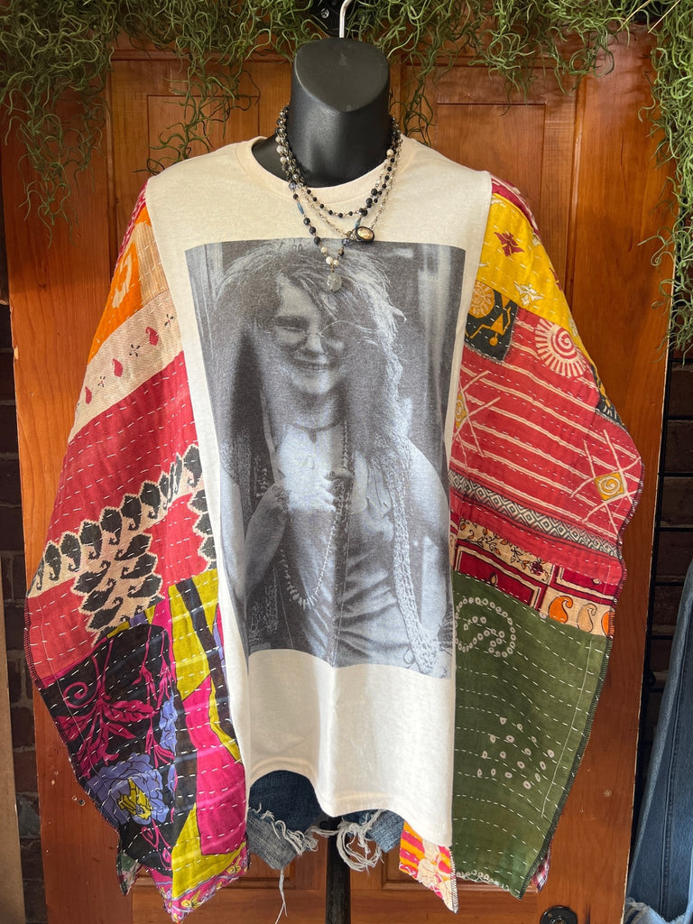 Janis multi - pattern kantha poncho - Main Street Threads