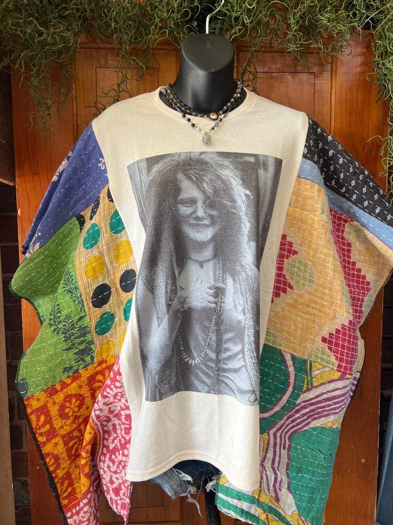 Janis multi - pattern kantha poncho - Main Street Threads
