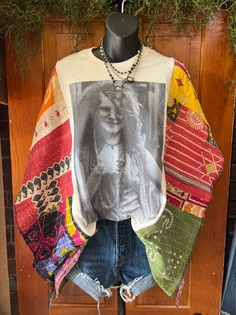 Janis multi - pattern kantha poncho - Main Street Threads