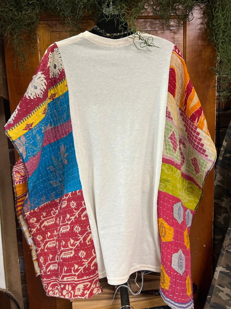 Janis multi - pattern kantha poncho - Main Street Threads