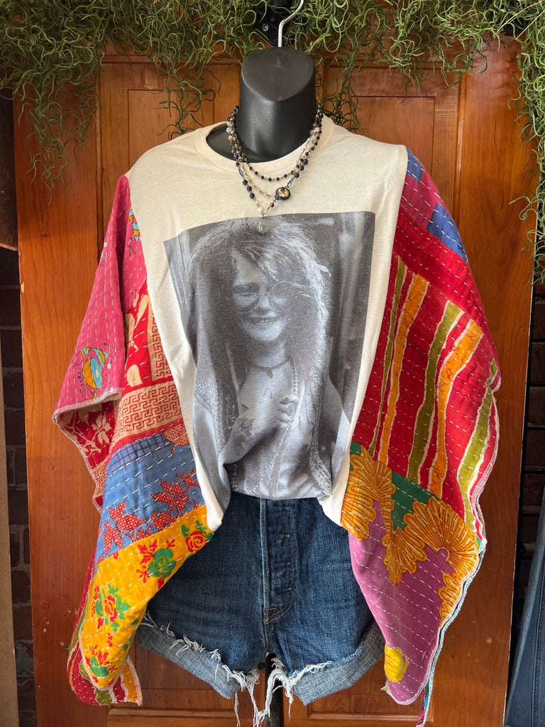 Janis multi - pattern kantha poncho - Main Street Threads