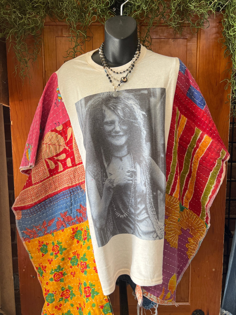 Janis multi - pattern kantha poncho - Main Street Threads
