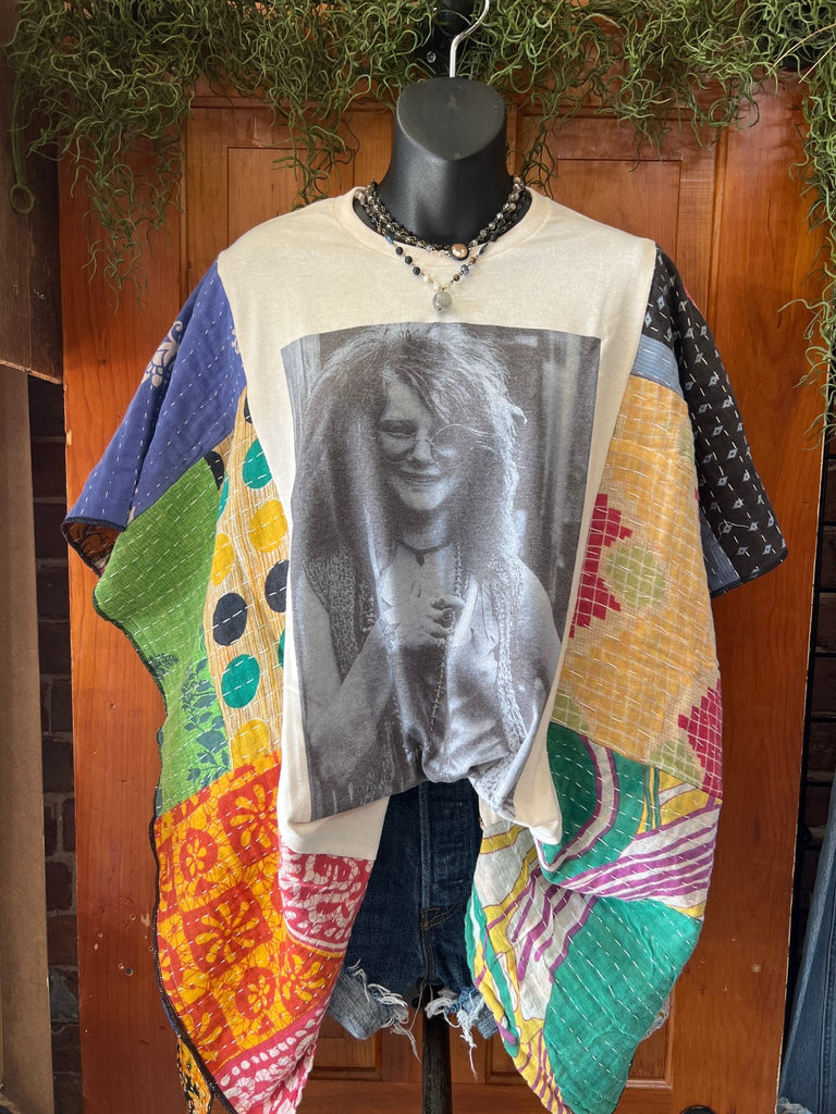 Janis multi - pattern kantha poncho - Main Street Threads
