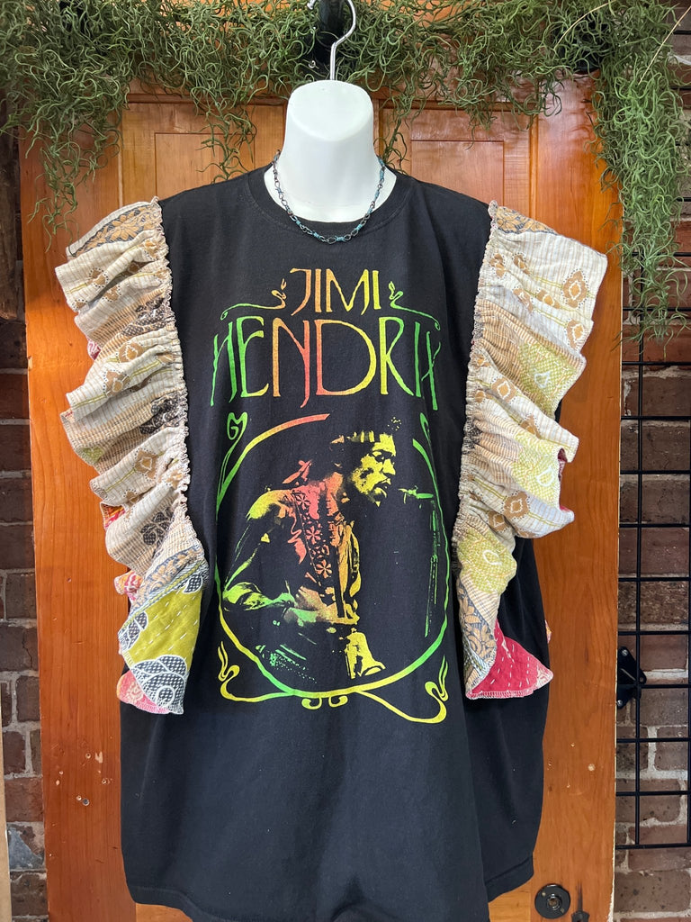Jimi Hendrix ruffle sleeves kantha tee - Main Street Threads
