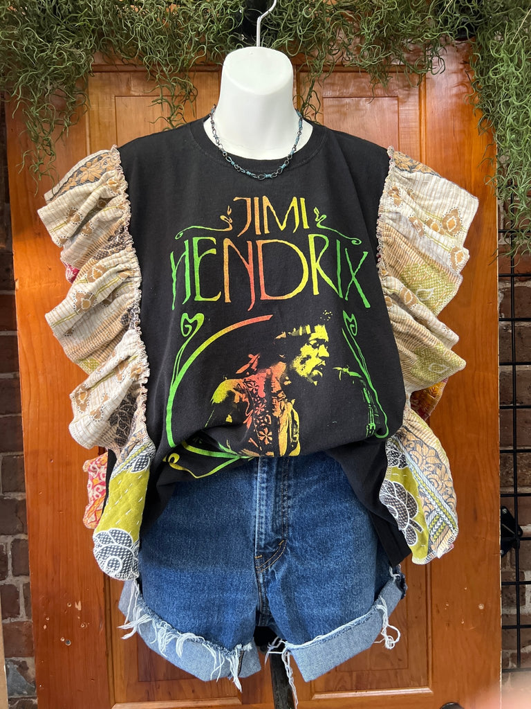 Jimi Hendrix ruffle sleeves kantha tee - Main Street Threads