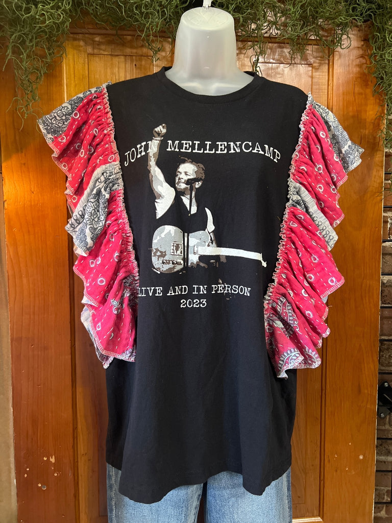 John Mellencamp ruffle sleeves kantha tee - Main Street Threads
