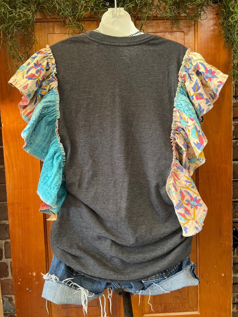 Johnny Cash ruffle sleeves kantha tee - Main Street Threads