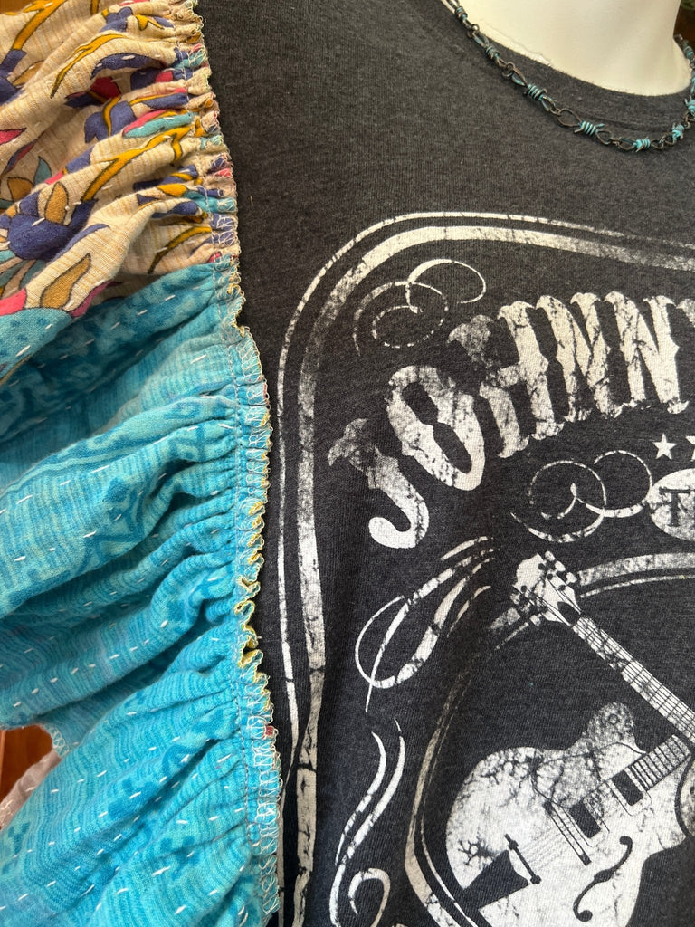 Johnny Cash ruffle sleeves kantha tee - Main Street Threads