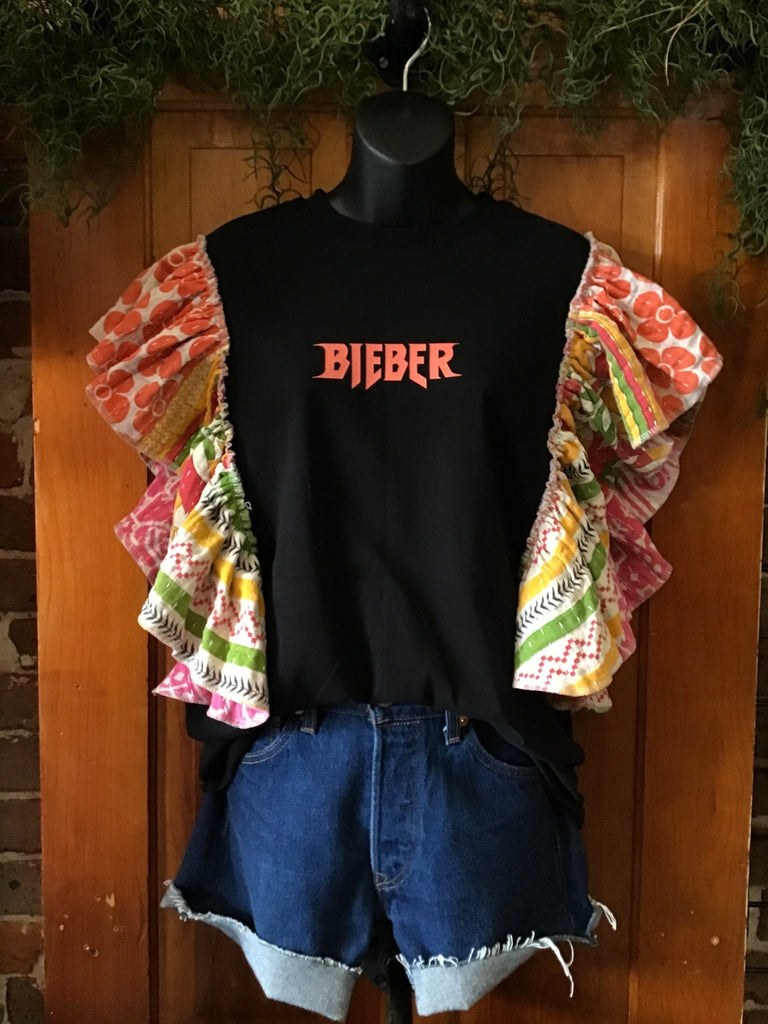Justin Bieber ruffle sleeves kantha tee - Main Street Threads