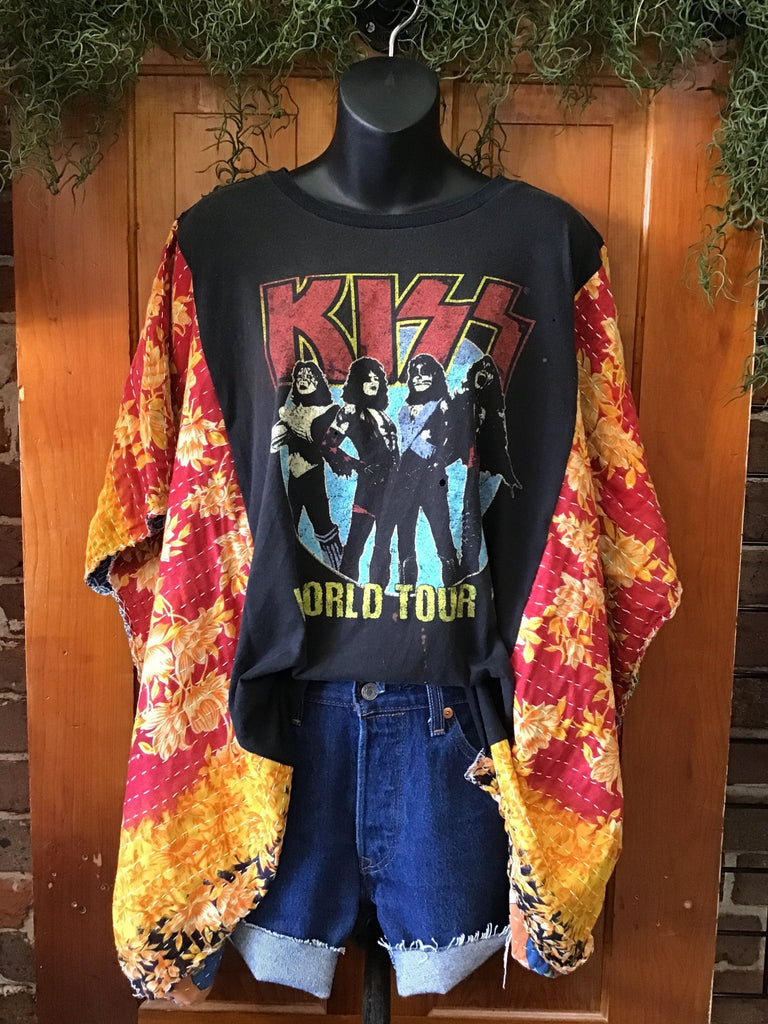 Kiss distressed kantha poncho - Main Street Threads
