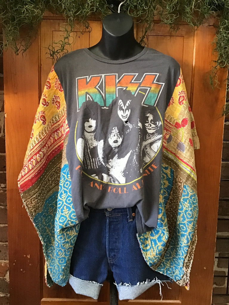 Kiss Rock & Roll All Nite kantha poncho - Main Street Threads