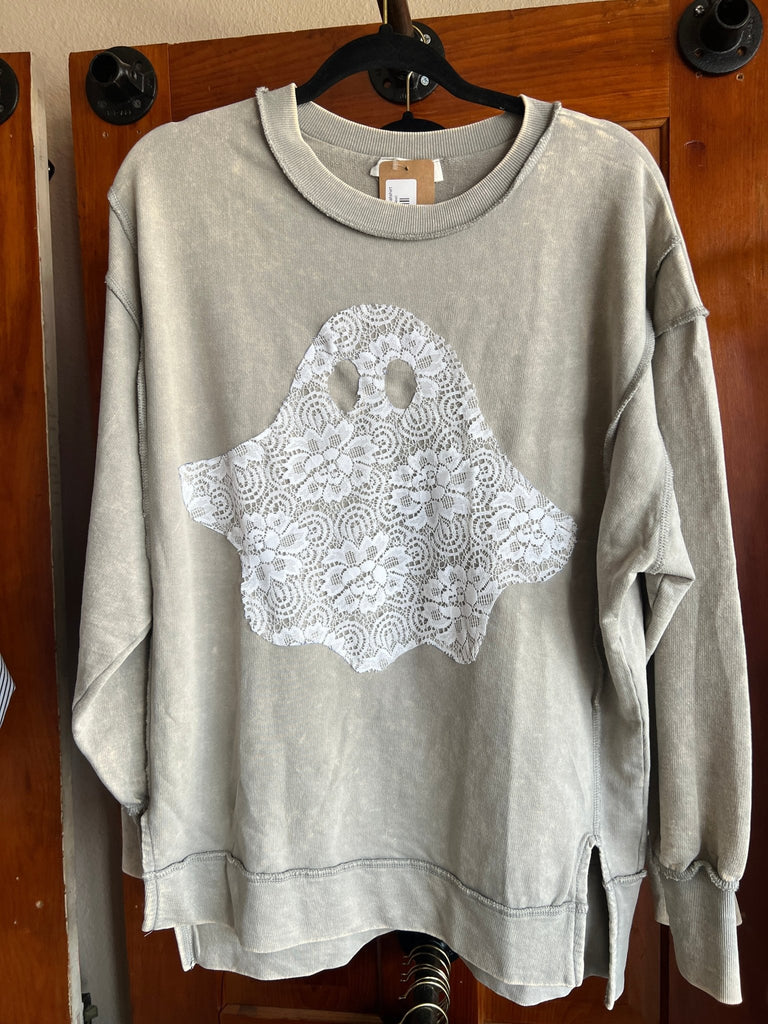 Lace ghost upcycled sweatshirt - Main Street Threads