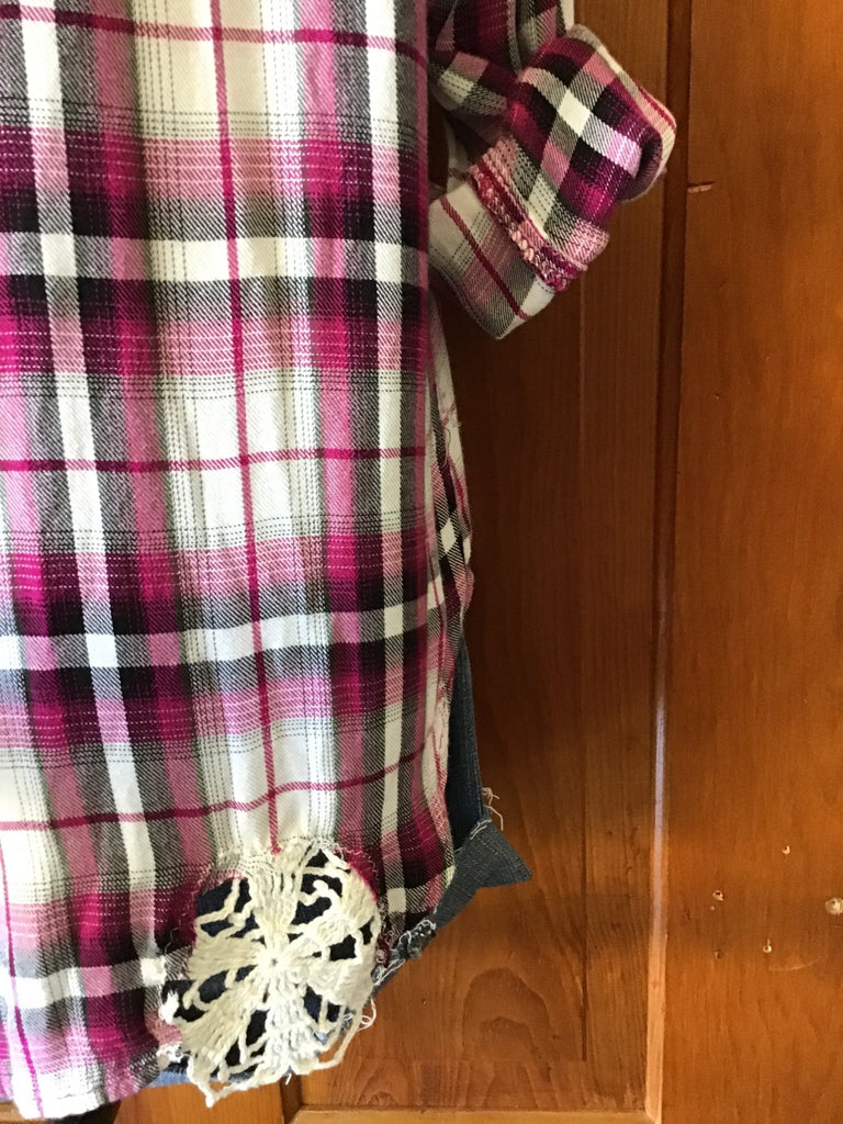 Lace Patchwork Upcycled Plaid Flannel - Main Street Threads