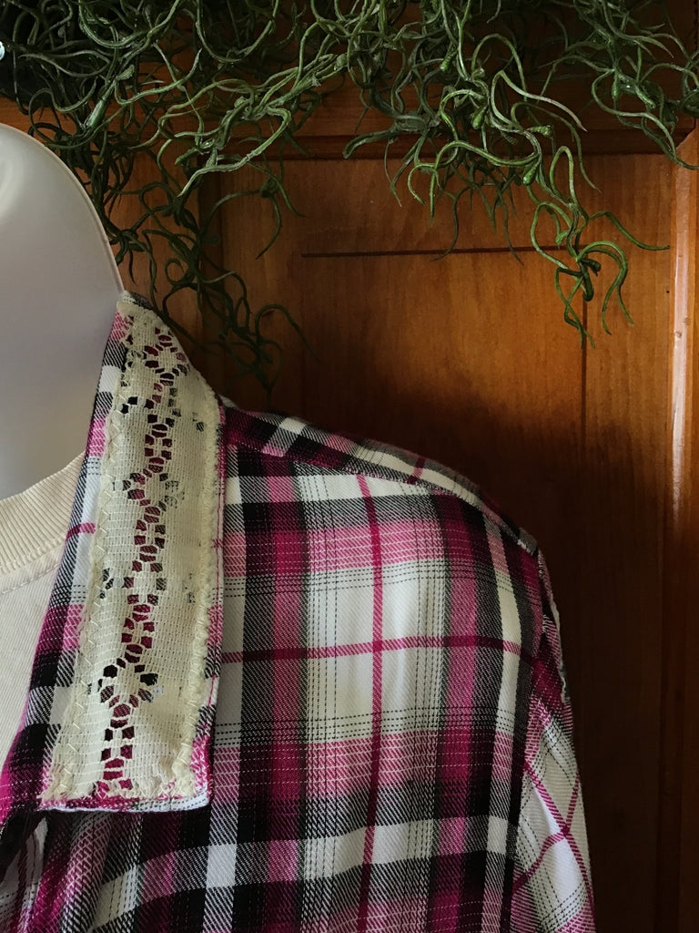 Lace Patchwork Upcycled Plaid Flannel - Main Street Threads