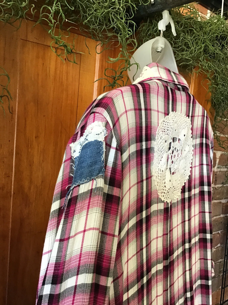 Lace Patchwork Upcycled Plaid Flannel - Main Street Threads