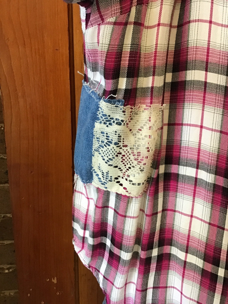 Lace Patchwork Upcycled Plaid Flannel - Main Street Threads
