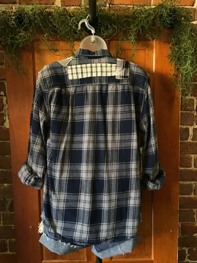 Lace & Plaid Patchwork Upcycled Plaid Flannel - Main Street Threads