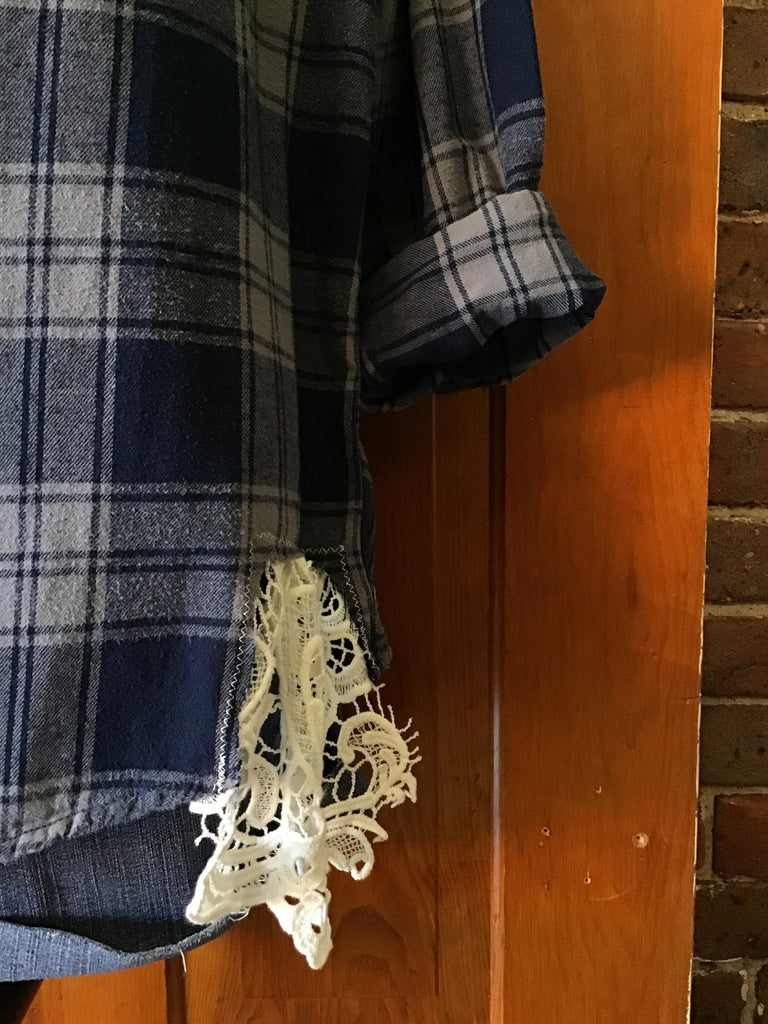 Lace & Plaid Patchwork Upcycled Plaid Flannel - Main Street Threads