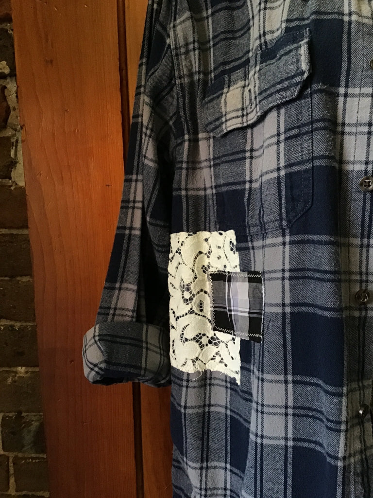 Lace & Plaid Patchwork Upcycled Plaid Flannel - Main Street Threads