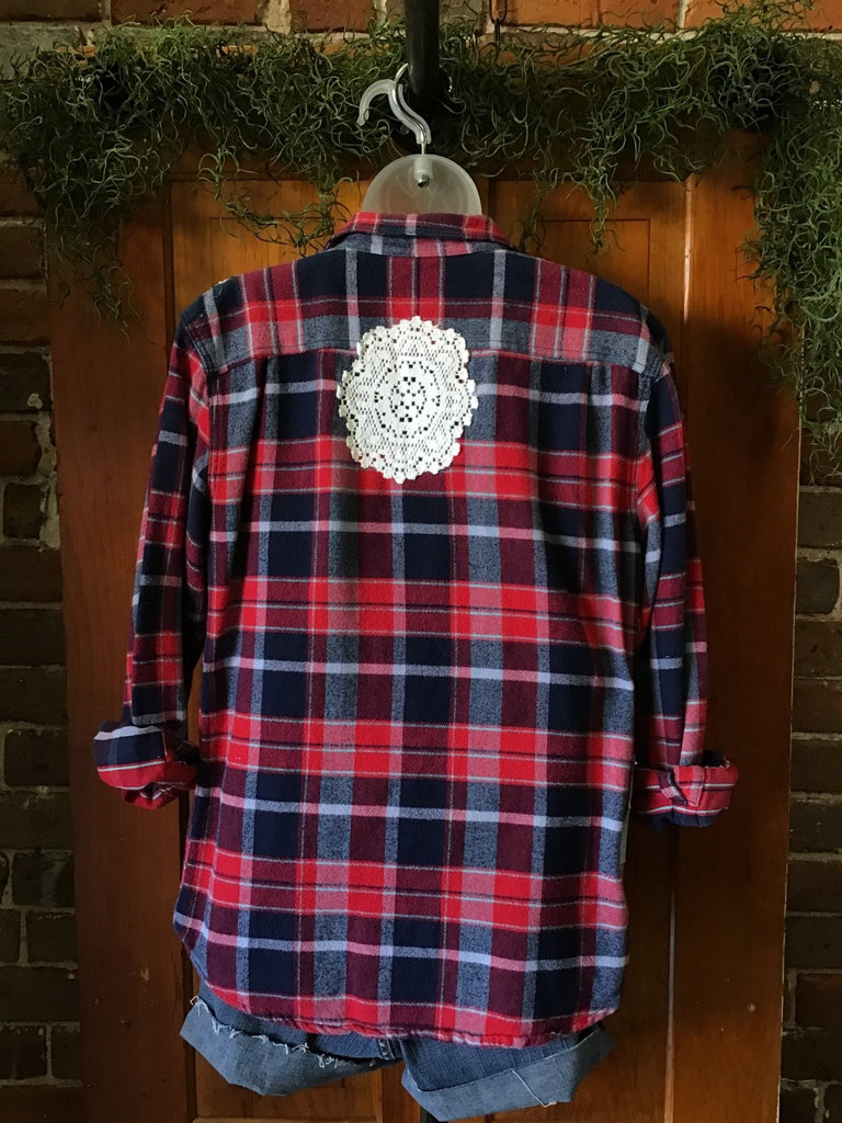 Lace Upcycled Plaid Flannel - Main Street Threads