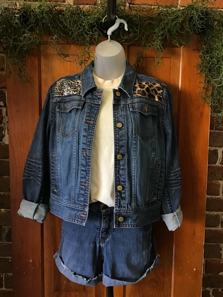 Leopard and camo upcycled Denim jacket - Main Street Threads