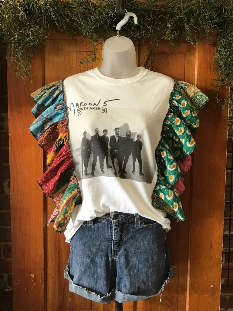 Maroon 5 ruffle sleeves kantha tee - Main Street Threads