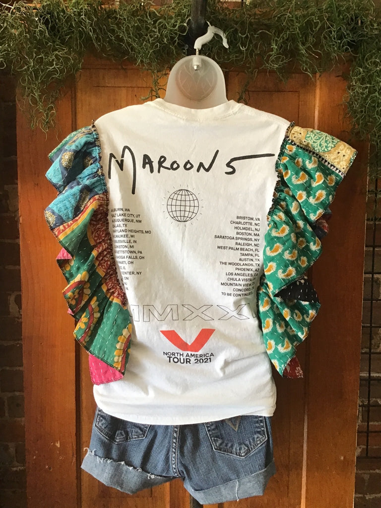 Maroon 5 ruffle sleeves kantha tee - Main Street Threads