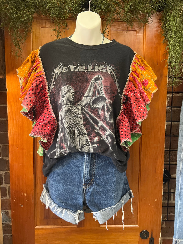 Metallica ruffle sleeves kantha tee - Main Street Threads