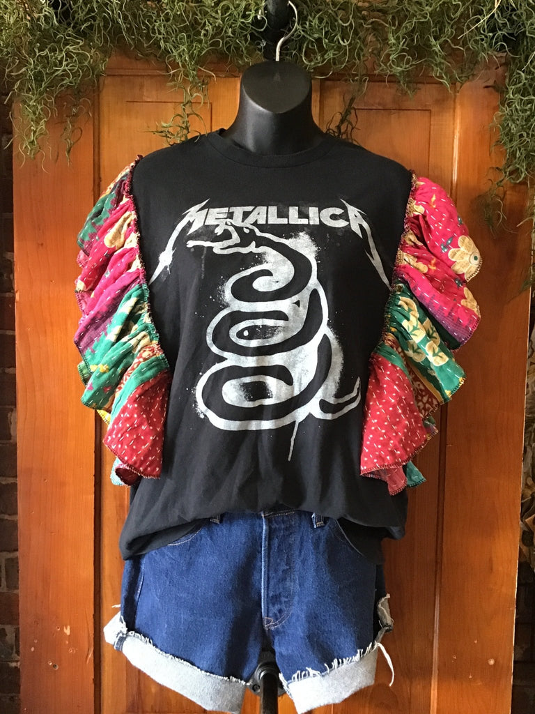 Metallica ruffle sleeves kantha tee - Main Street Threads