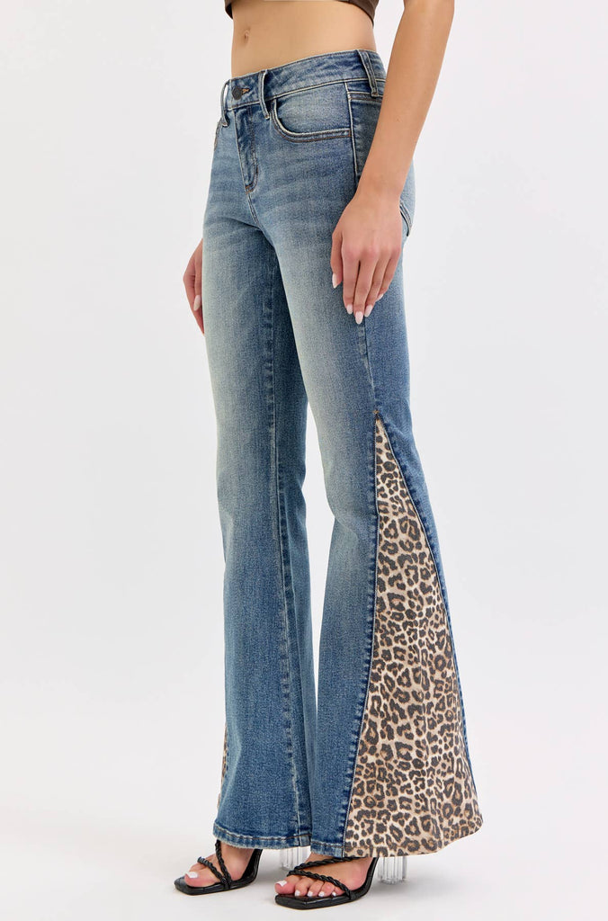 Mid Rise Flare With Side Leopard - Main Street Threads