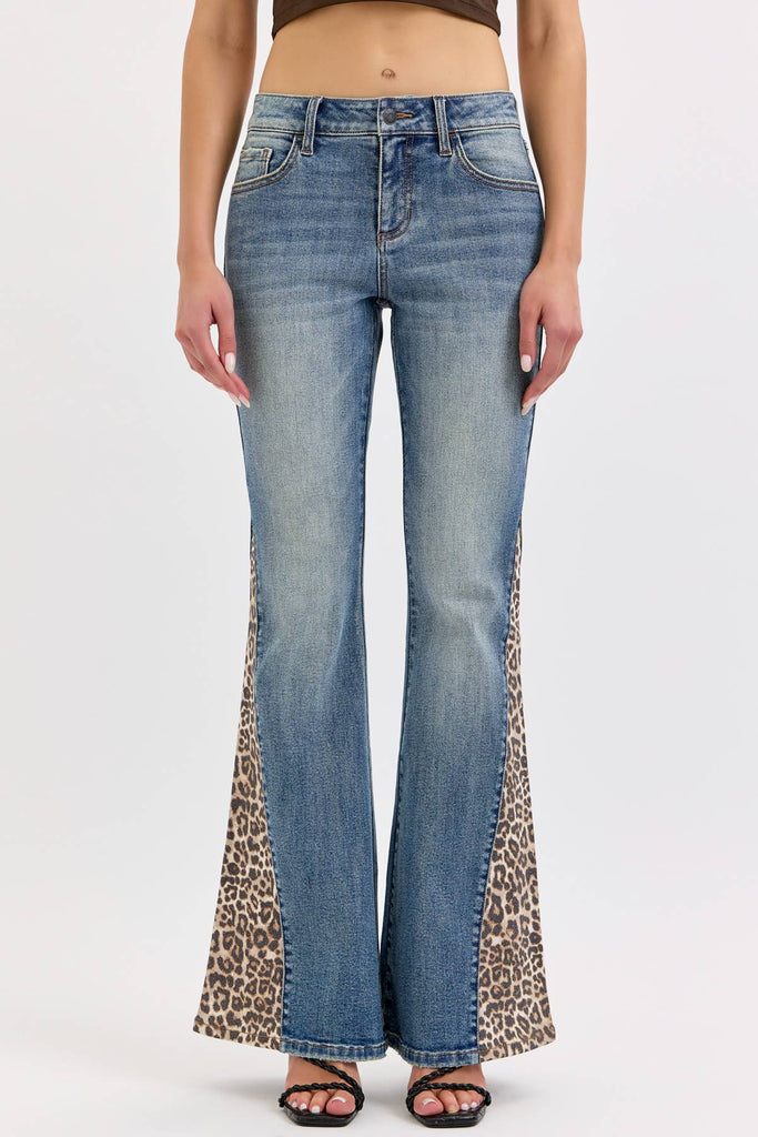 Mid Rise Flare With Side Leopard - Main Street Threads