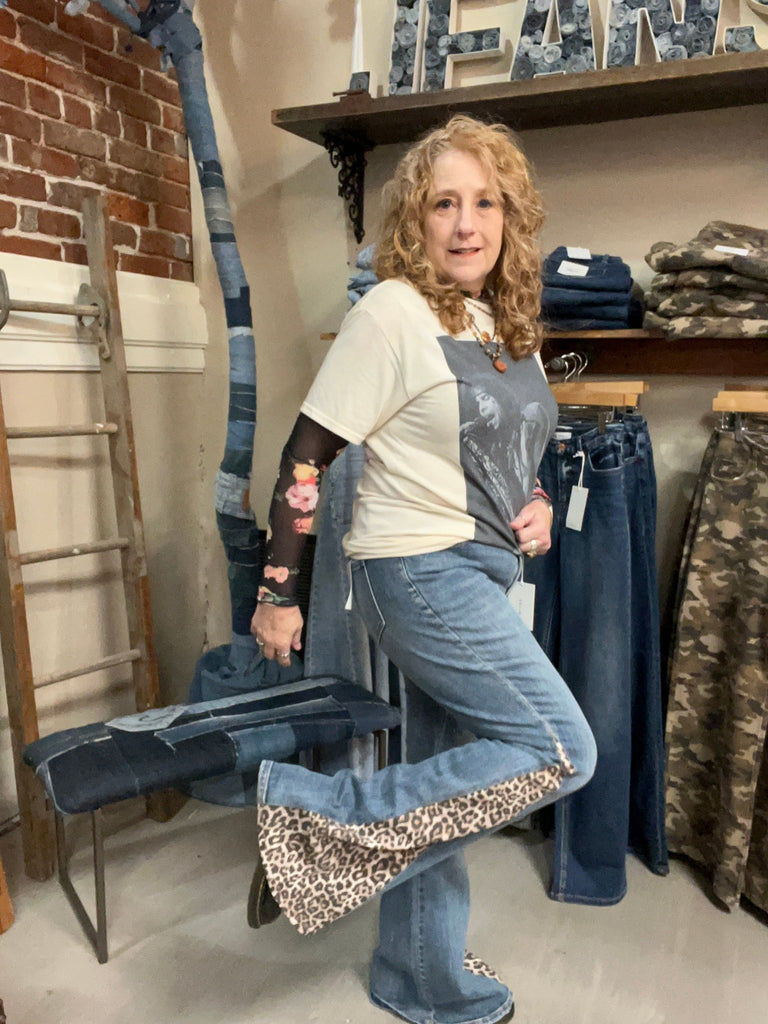 Mid Rise Flare With Side Leopard - Main Street Threads