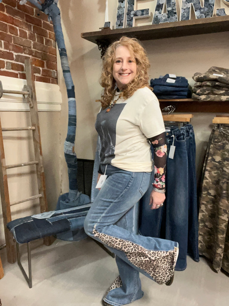 Mid Rise Flare With Side Leopard - Main Street Threads