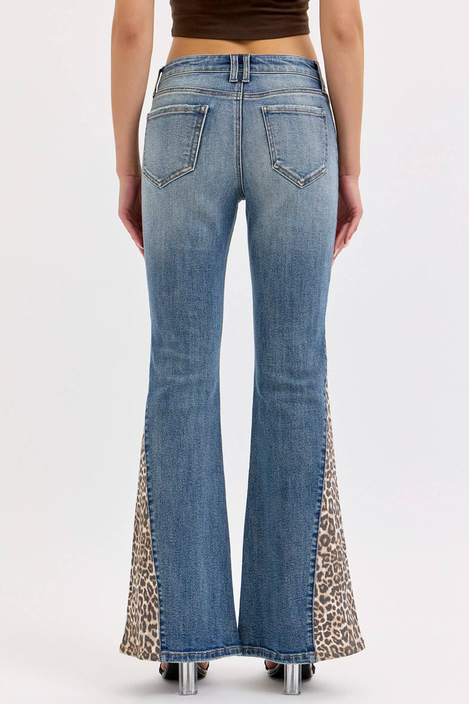 Mid Rise Flare With Side Leopard - Main Street Threads