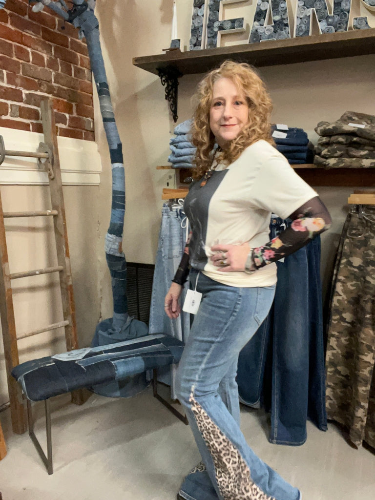 Mid Rise Flare With Side Leopard - Main Street Threads