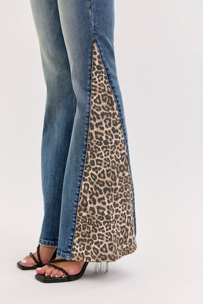 Mid Rise Flare With Side Leopard - Main Street Threads