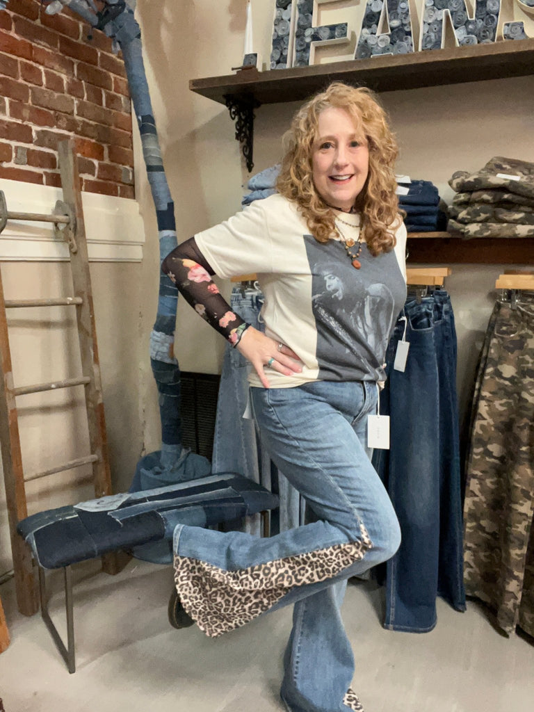 Mid Rise Flare With Side Leopard - Main Street Threads