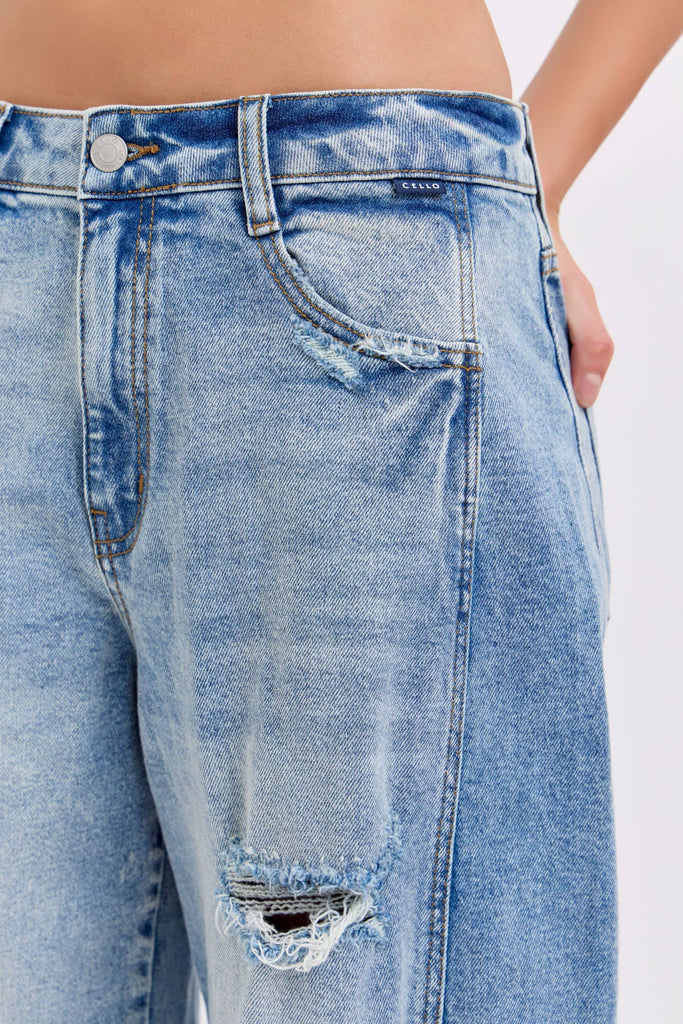 Mid - Waist Barrel Jeans with Side Panels - Main Street Threads