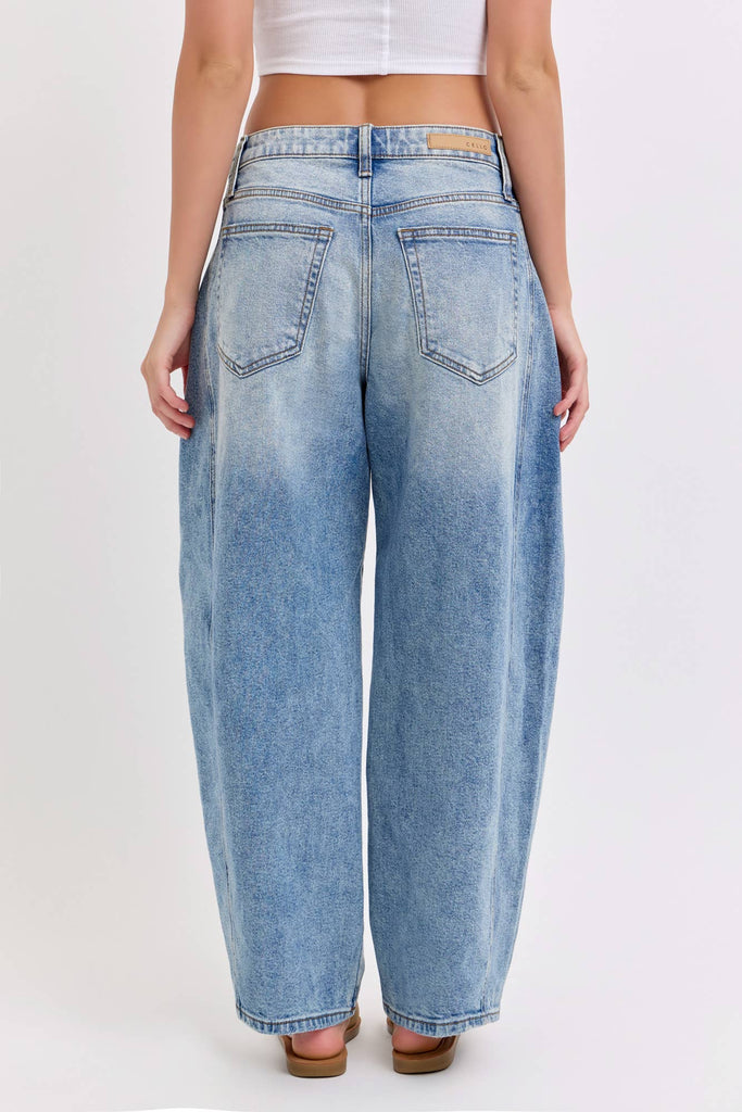 Mid - Waist Barrel Jeans with Side Panels - Main Street Threads