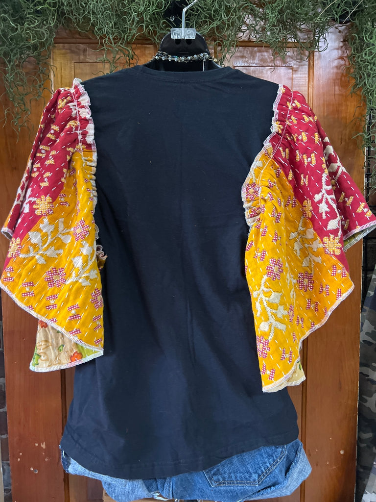 Motley Crue - black butterfly sleeves kantha tee - Main Street Threads
