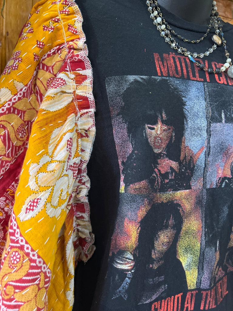 Motley Crue - black butterfly sleeves kantha tee - Main Street Threads