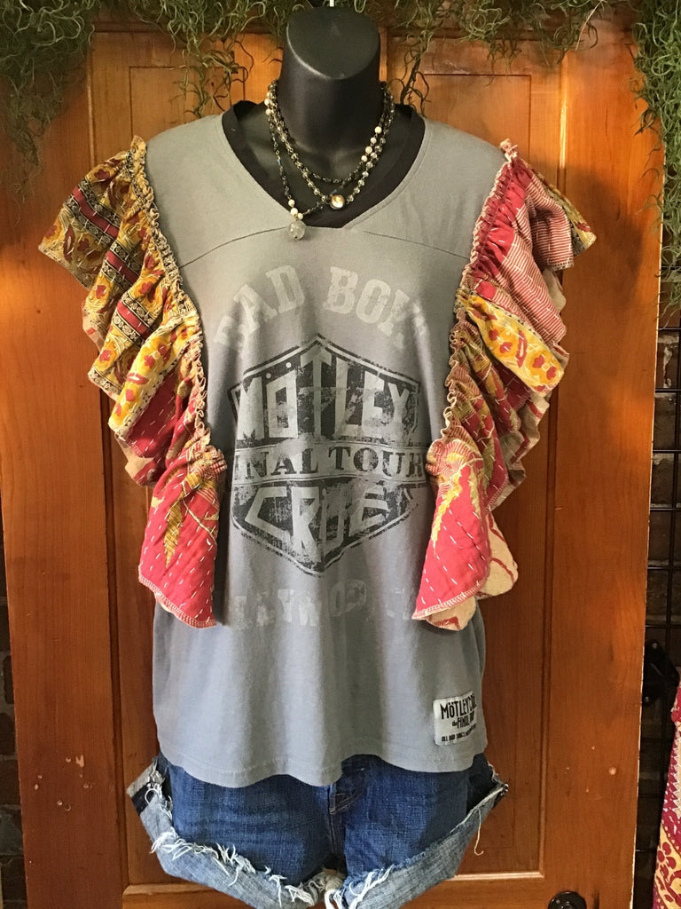 Motley Crue ruffle sleeves kantha tee - Main Street Threads