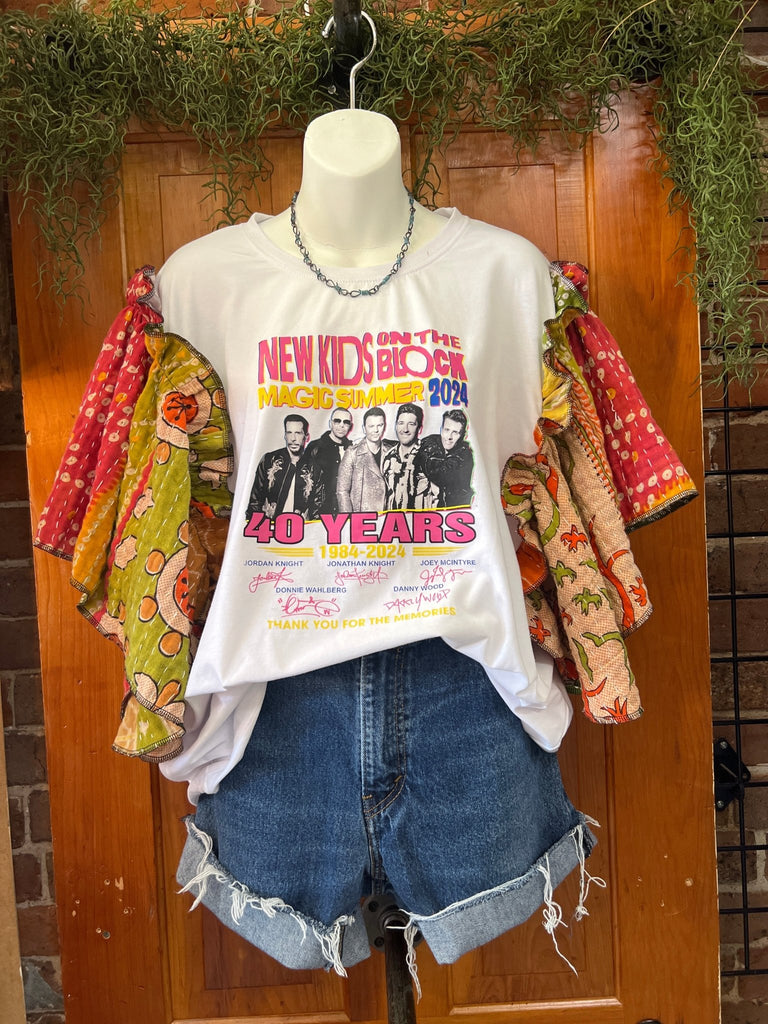 New Kids on the Block butterfly sleeves kantha tee - Main Street Threads
