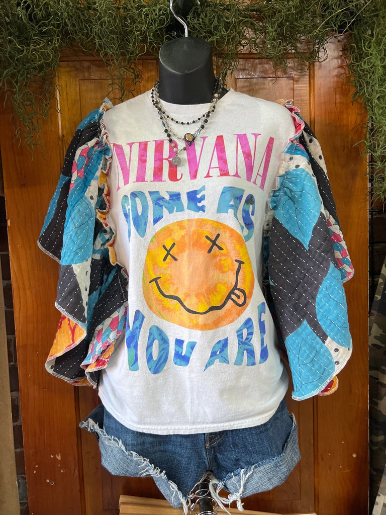 Nirvana butterfly sleeves kantha tee - Main Street Threads