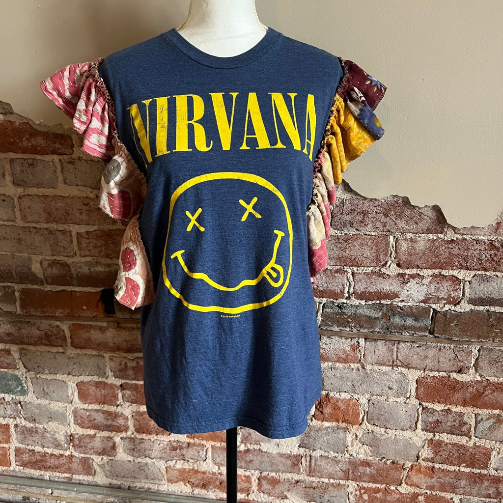 Nirvana Concert Kantha ruffle sleeves festival tee - Main Street Threads