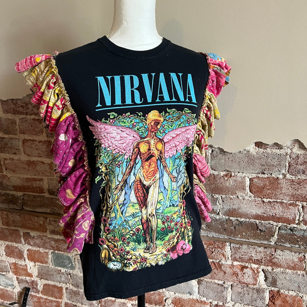 Nirvana Concert Kantha ruffle sleeves festival tee - Main Street Threads