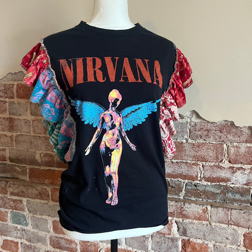 Nirvana Concert Kantha ruffle sleeves festival tee - Main Street Threads