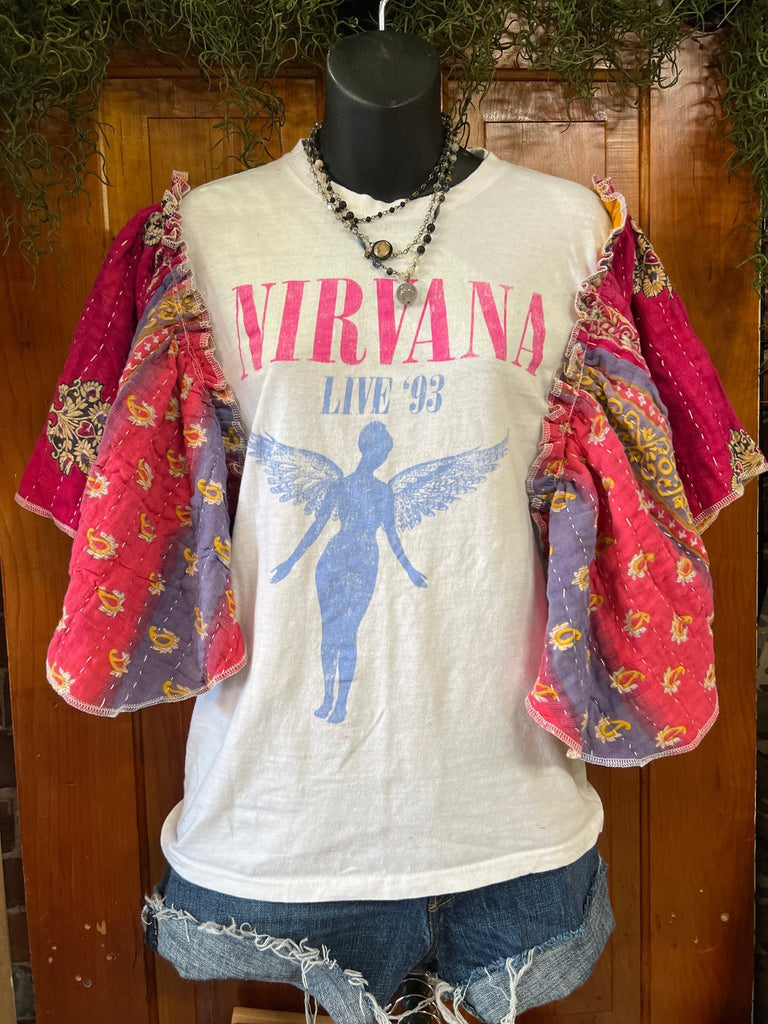 Nirvana live ‘93 butterfly sleeves kantha tee - Main Street Threads