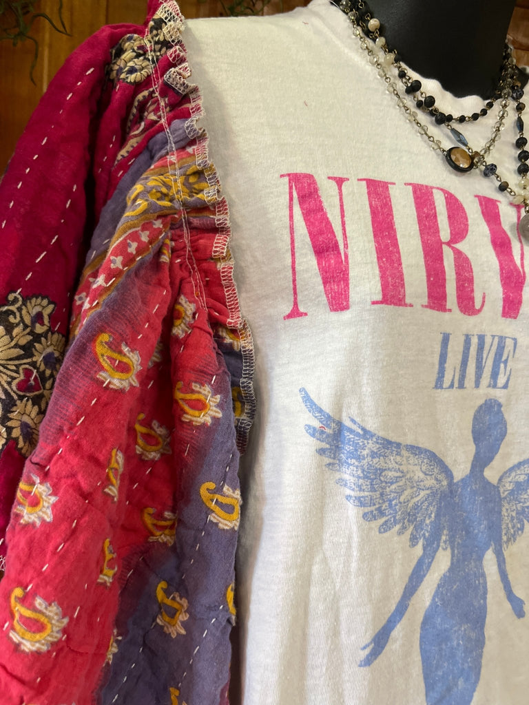 Nirvana live ‘93 butterfly sleeves kantha tee - Main Street Threads